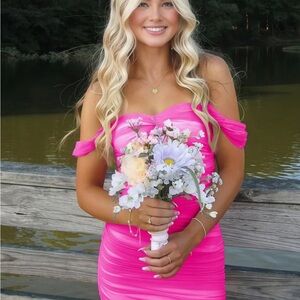 Annette Hot Pink Off-Shoulder Dress Kiss Prom